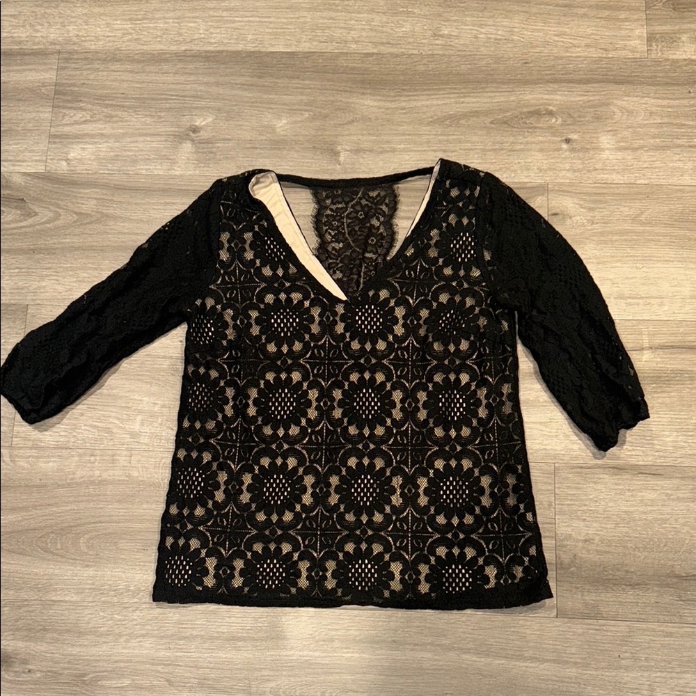 Anthropologie Skies are Blue Black Lace Women's Top size xsp